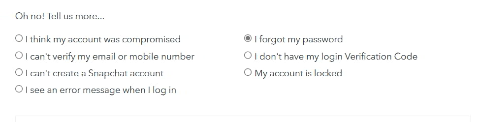 Snapchat「パスワードを忘れた場合」を選択する